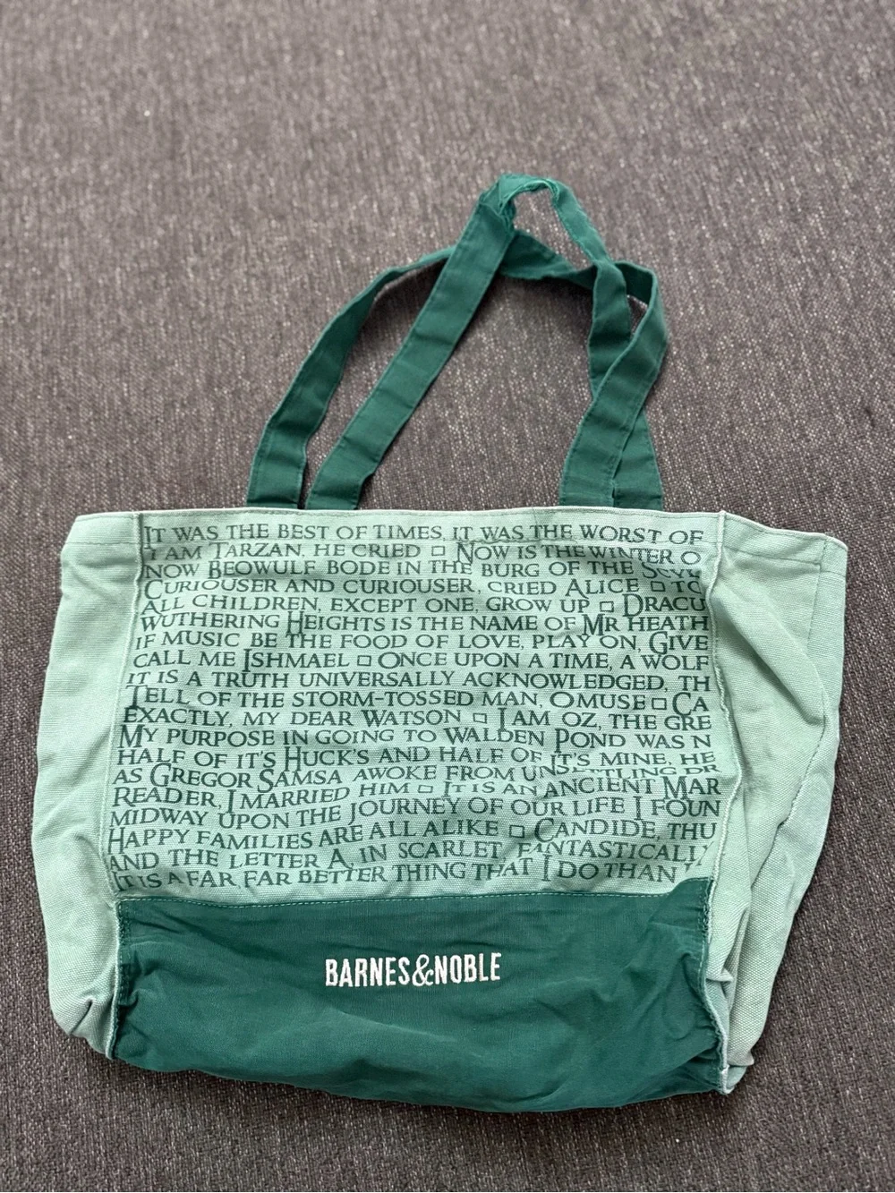 Barnes & Noble Two-Tone Green Canvas Tote retro embroidered classic